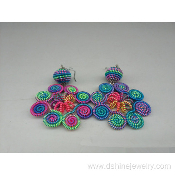 Multicolor Ethnic Handmade Woven Hoop Dangle Earring